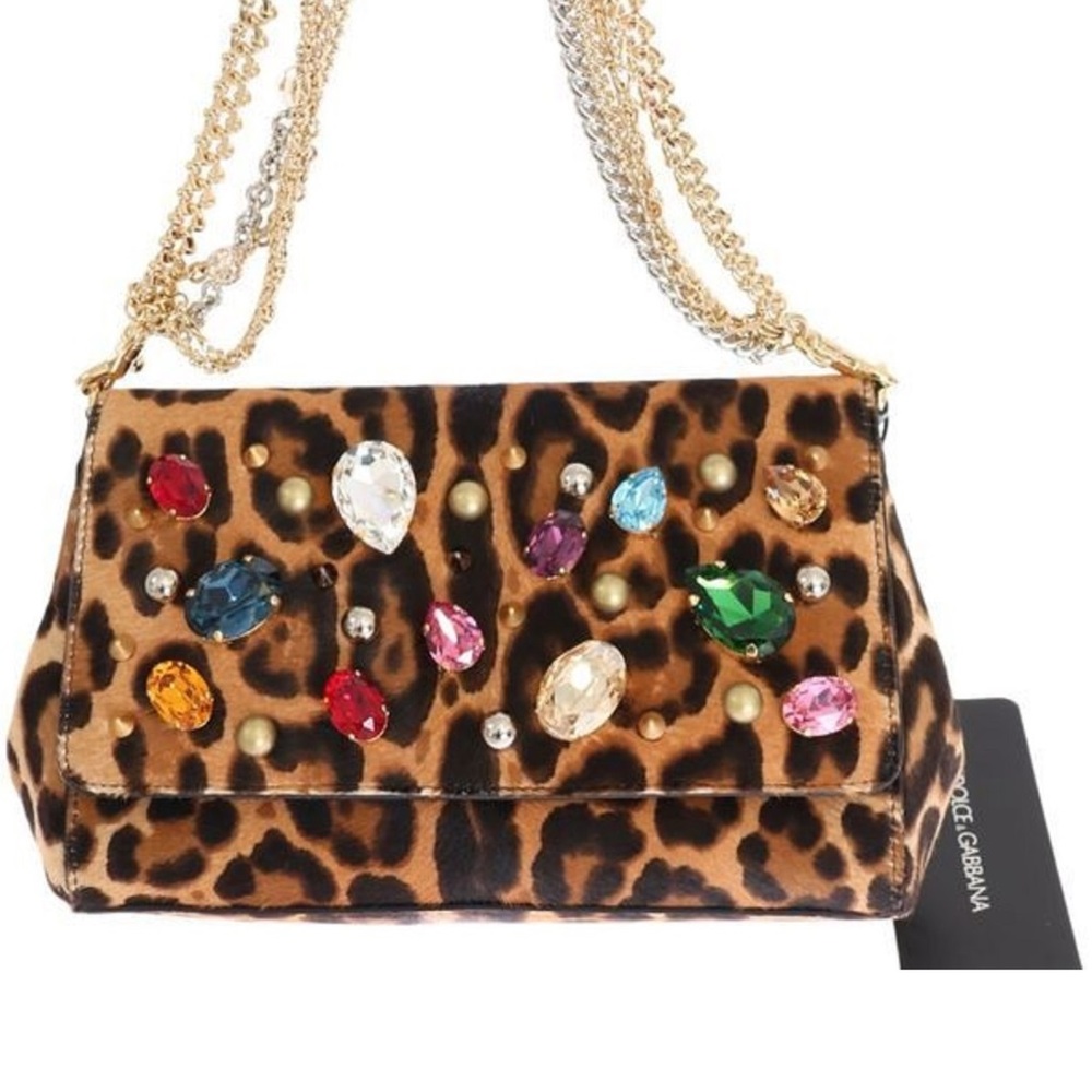 New Dolce & Gabbana Leopard Print Crystal Bag